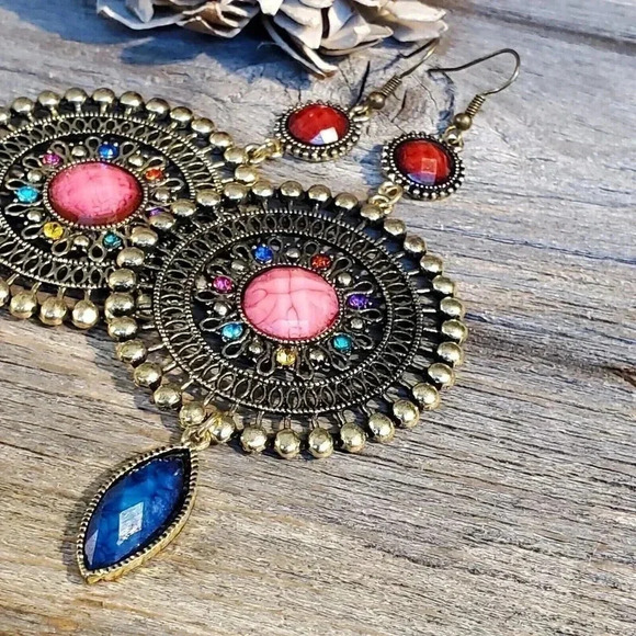 Vintage Neo Victorian Glam Long Faux Stone Dangle Earrings - Picture 6 of 8